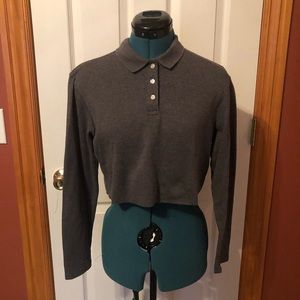 Gray Lands End long sleeve cropped polo small